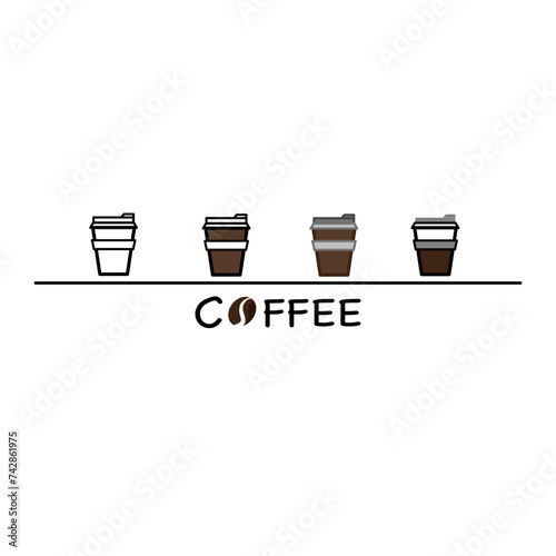Coffee cups for drinking in 4 styles on a white background, vector.