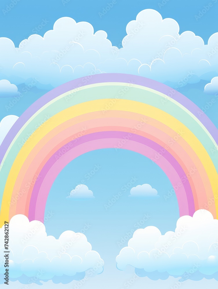 A vibrant rainbow stretches across the sky, with fluffy clouds in the background creating a beautiful contrast in this scenic view.