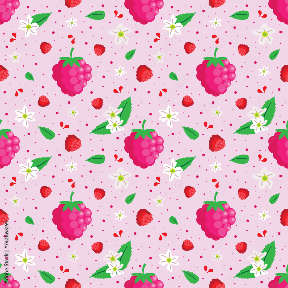 Raspberry Seamless Vector Fruit Pattern Raspberry Seamless Vector Fruit Pattern