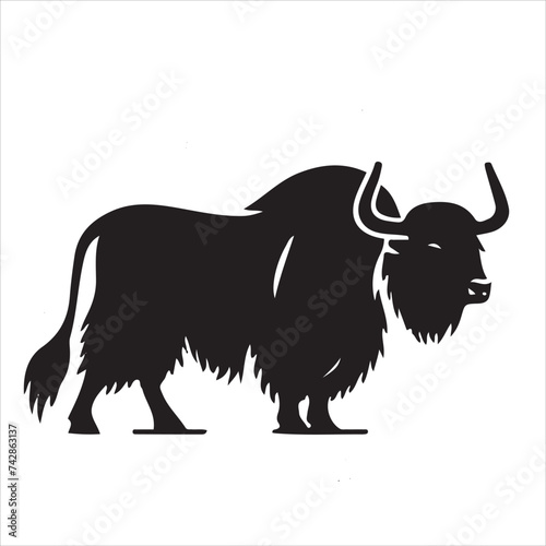 Vector silhouettes of bisons isolated on white , graphical illustration