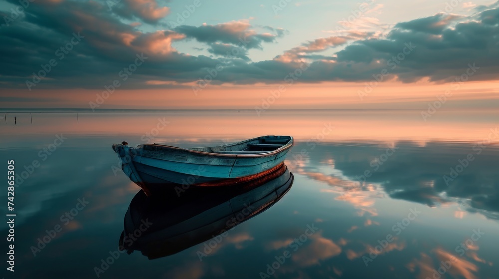 Small Boat Floating on Body of Water Small Boat Floating on Body of Water