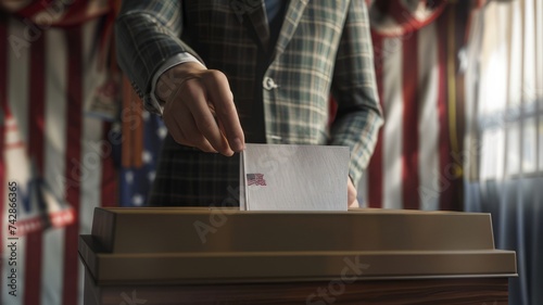 Realistic image of putting a ballot in a ballot box for a presidential election © Bi