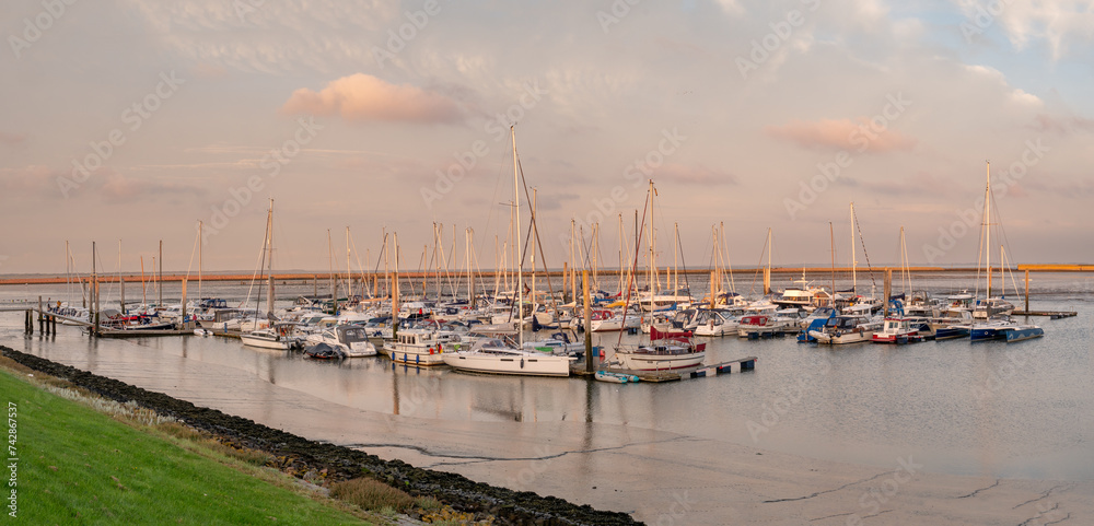 Panorama of marina of Langeoog island, East Frisia, Lower Saxony, Germany