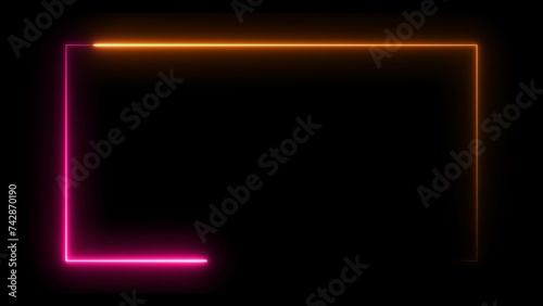Abstract glowing neon rectangle frame illustration background 4k