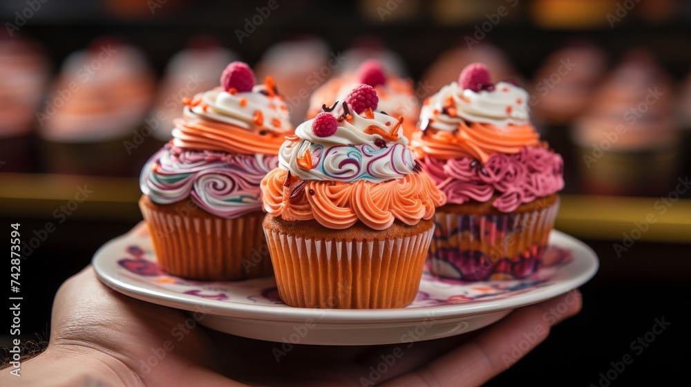 Cupcake With Frosting and Flowers on Plate