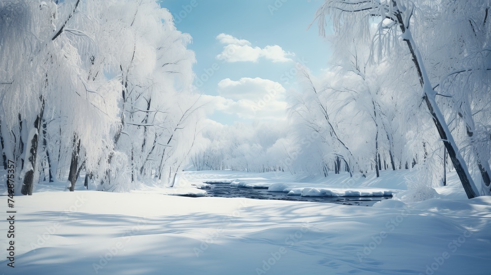 River Flowing Through Snow Covered Forest
