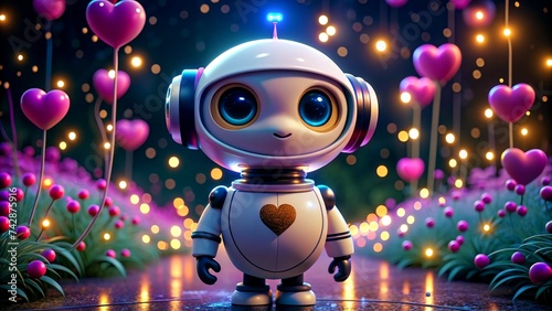 AI robot falling in love, romance concept.