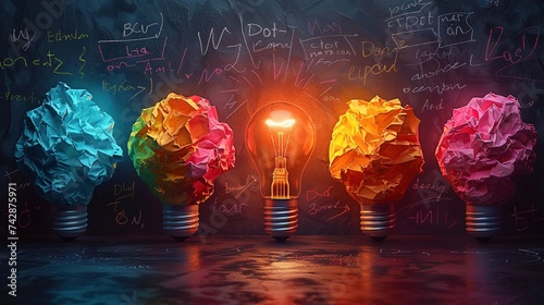 Creative Lightbulb Idea with Colorful Crumpled Paper photo