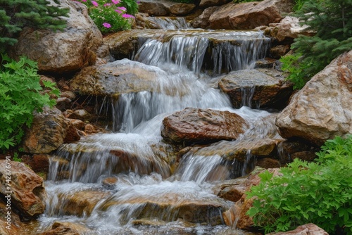 mesmerizing waterfall in lush green forest  Generative AI