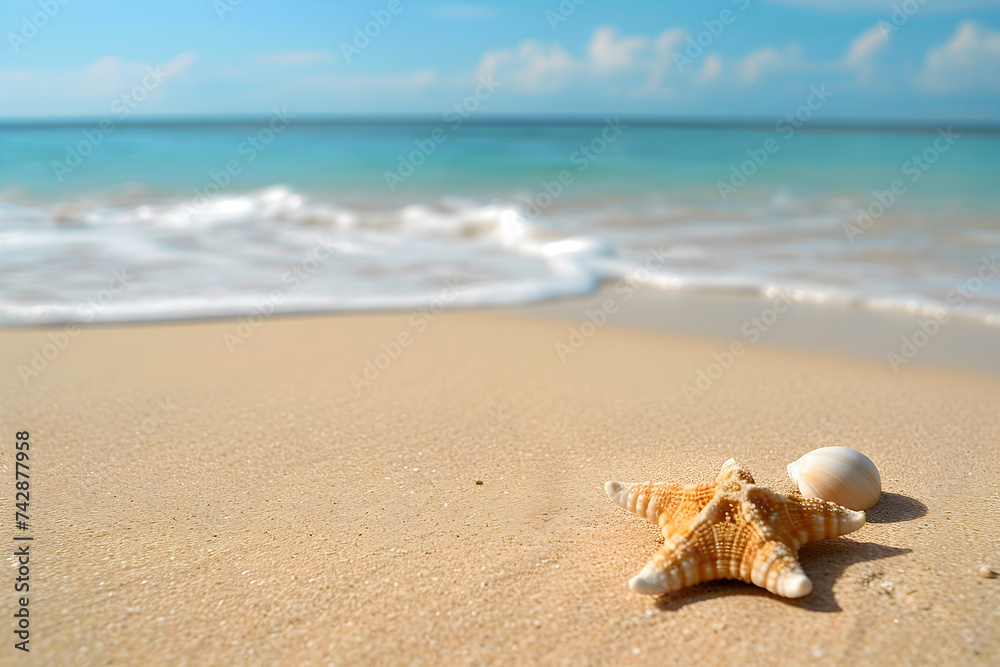 Summer vacation at the sandy beach with seashells and starfish. Summer vacation at the sandy beach with seashells and starfish.
