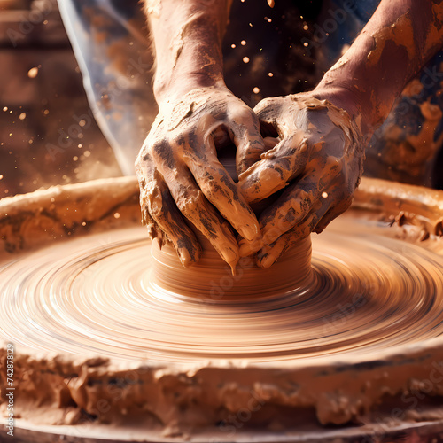 Close-up of a potters wheel in motion.
