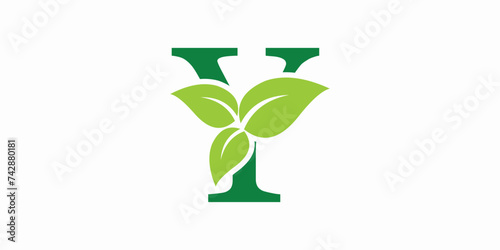 leaf logo design with letter logo y consept premium vector