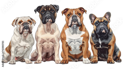 Collection of funny dogs of different breeds isolated on transparent background