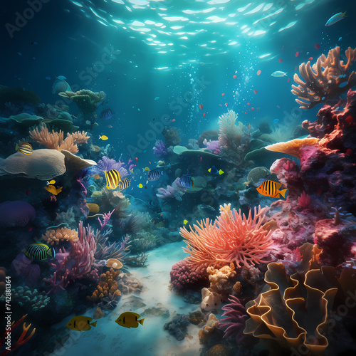 Underwater scene with colorful coral reefs.  © Cao