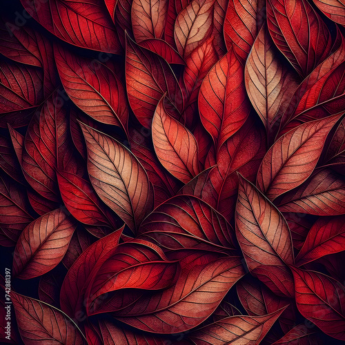 texture of abstract red leaves for tropical leaf background  pattern  seamless  red  texture  illustration  Ai generated 