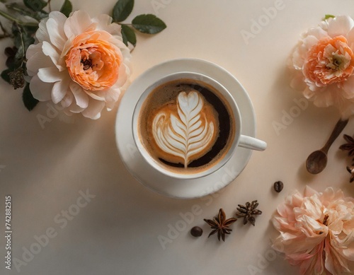 cup of coffee and flowers