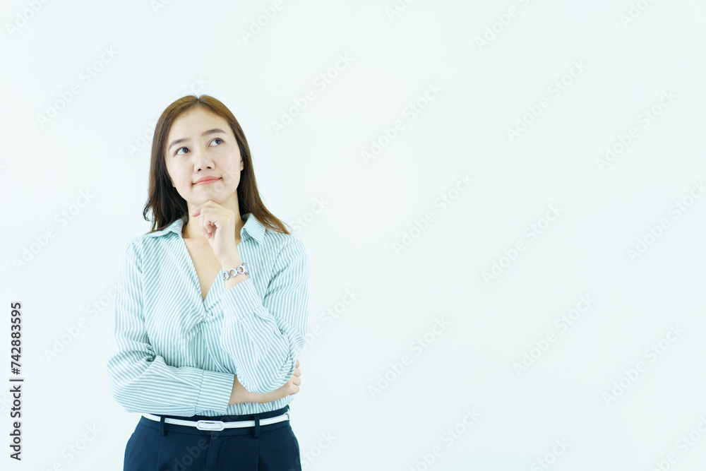 Good looking and smart Asian middle adult business woman portrait on white background. Good looking and smart Asian middle adult business woman portrait on white background.