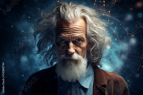 Generated with AI portrait of wise clever professor scientist
