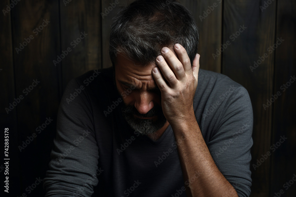 Man in depression psychological state mental health awareness illustration made with generative ai Man in depression psychological state mental health awareness illustration made with generative ai