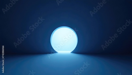 A glowing white circle on a dark blue background, creating a mysterious portal-like effect.