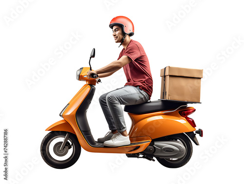 Delivery man drives a motorcycle scooter to go to work PNG transparent background © I LOVE PNG