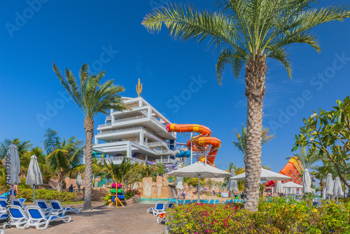 Photography View of the water park in Dubai on the island