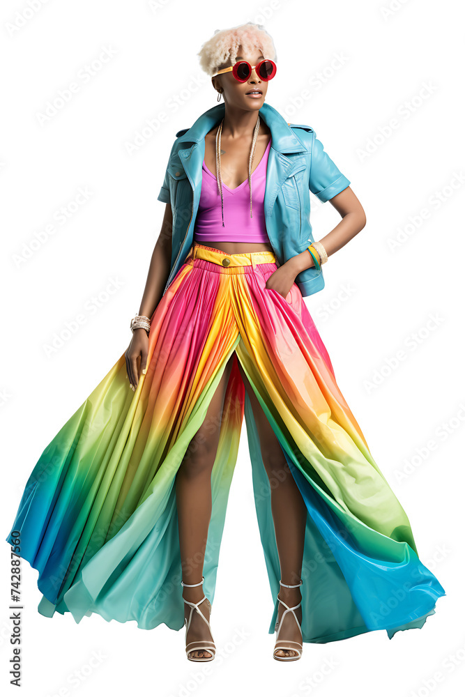 Model in summer fashion clothes on transparent background PNG