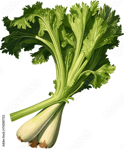 Celery watercolor illustration. Hand drawn underwater element design. Artistic vector marine design element. AI generated illustration.