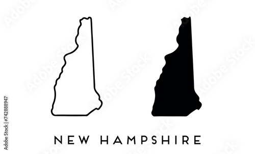 New Hampshire state map silhouette and outline vector set photo