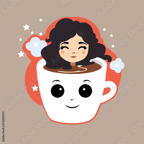 relaxed girl inside a cup of drink