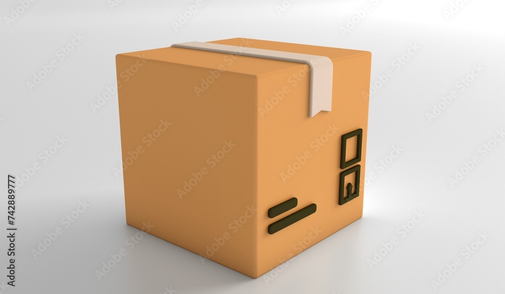 Cardboard box, delivery package, shipping box. Transportation, delivery, shipping concept. Cartoon minimal style. Cardboard box, delivery package, shipping box. Transportation, delivery, shipping concept. Cartoon minimal style.