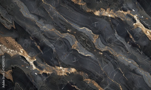 Dark layered stone natural marble for decorating the interior of a house, apartment, floors and walls. High resolution black marble texture background