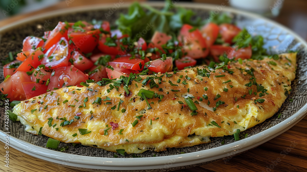Omlette egg with tomato salad seasoning onion egg breakfast Omlette egg with tomato salad seasoning onion egg breakfast