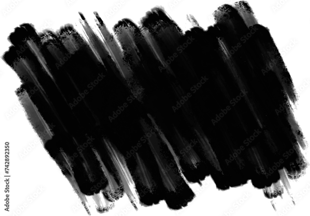 Grunge badge brush background, hand drawn black sticker, stroke of paint isolated. Vector illustration