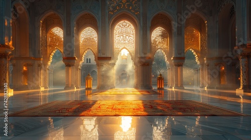 Fog in the mosque. 3d rendering.