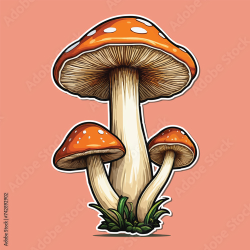 Lactarius delicious mushroom kawaii cartoon sticker