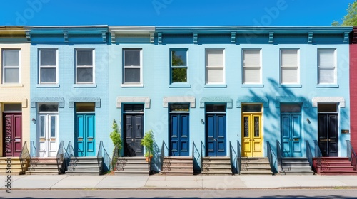 A photo of a series of identical doors