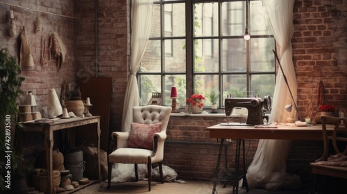 A photo of a studio with brick walls