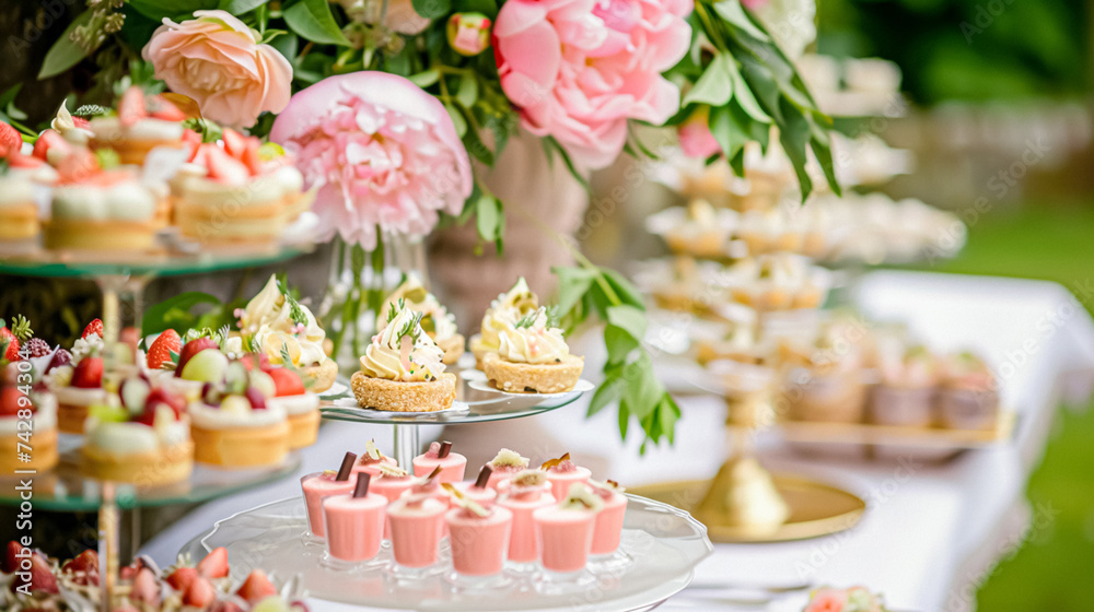 Wedding decoration with peonies, floral decor and event celebration, peony flowers and wedding ceremony in the garden, English country style