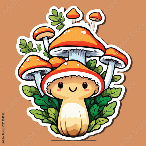 Lactarius delicious mushroom kawaii cartoon sticker