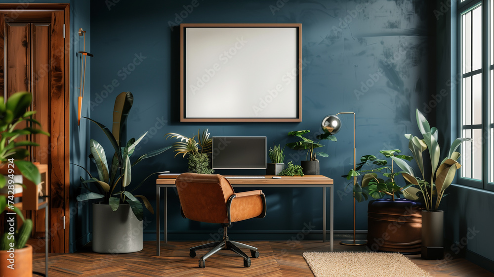 Fototapeta premium モックアップフレーム、ポスターモックアップ、3Dインテリア。モックアップ背景。 Mockup frame, poster mockup, 3D interior. Mockup backgrounds. [Generative AI]