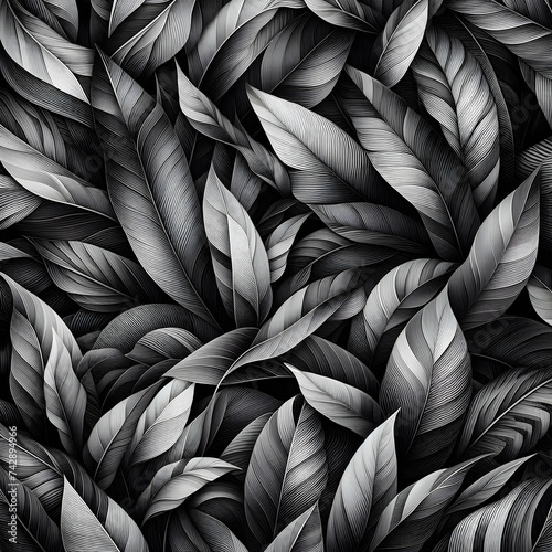 texture of abstract black and white leaves for tropical leaf background  black  white  texture  illustration Ai generated 