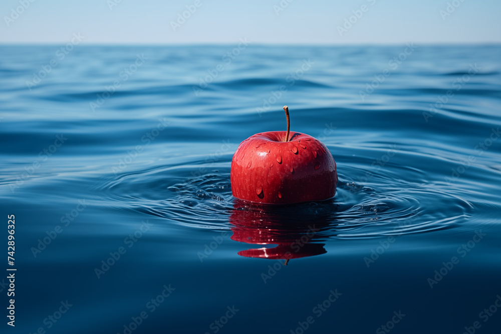 Red apple floating in the water