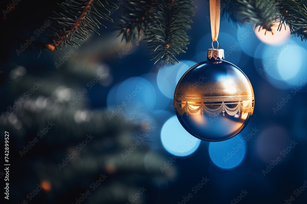 Close-up of Christmas tree bobbles with blurred-out background.