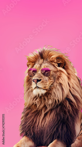 Strong and confident lion with sunglasses