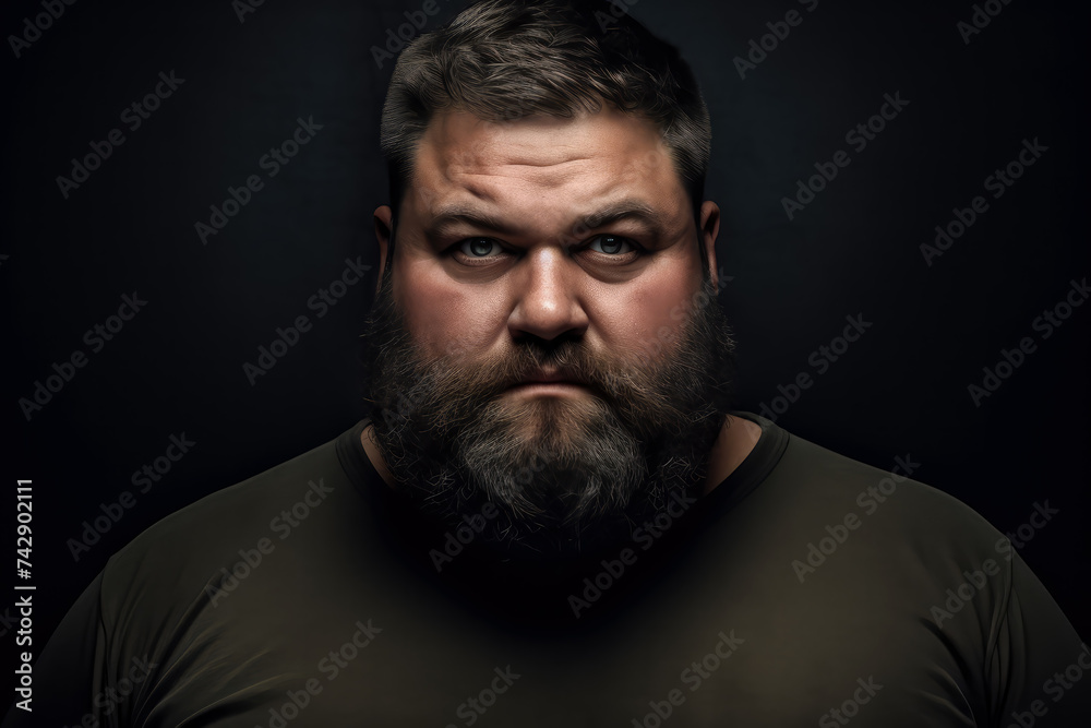 portrait of a big overweight bearded man