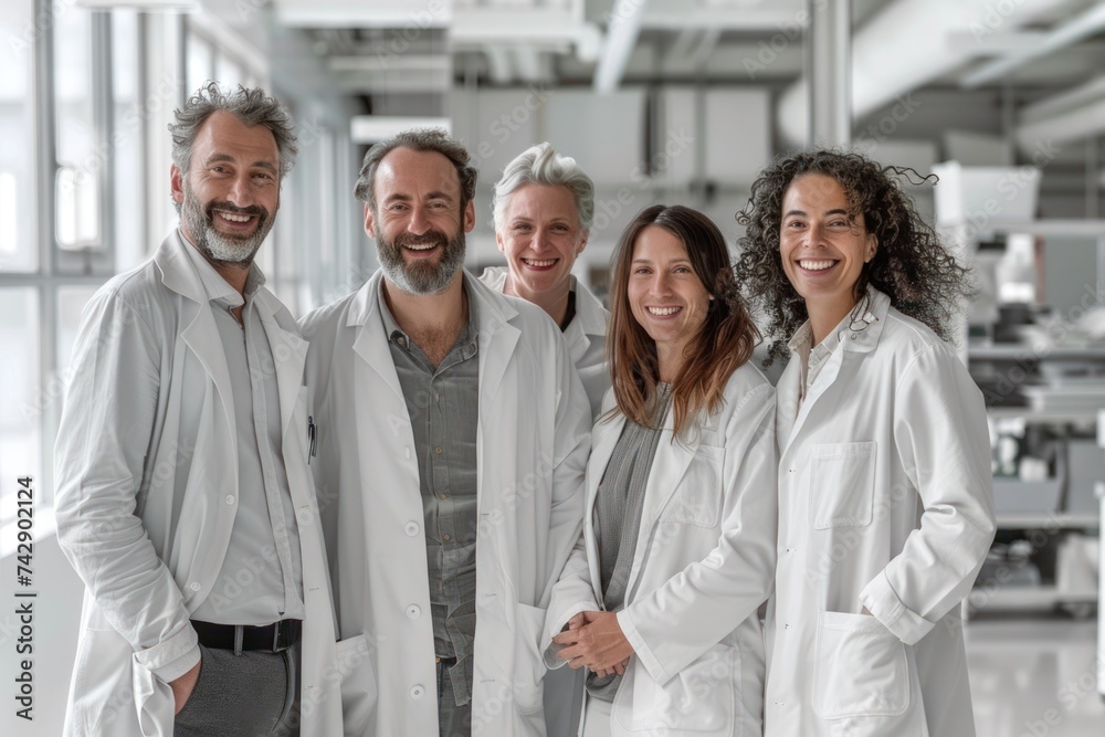 hospital setting, a diverse group of doctors and medical professionals stand together, their faces beaming with genuine happiness and camaraderie hospital setting, a diverse group of doctors and medical professionals stand together, their faces beaming with genuine happiness and camaraderie