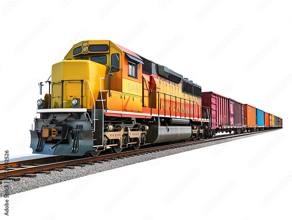 Freight train on transparent background PNG. Railway freight concept.