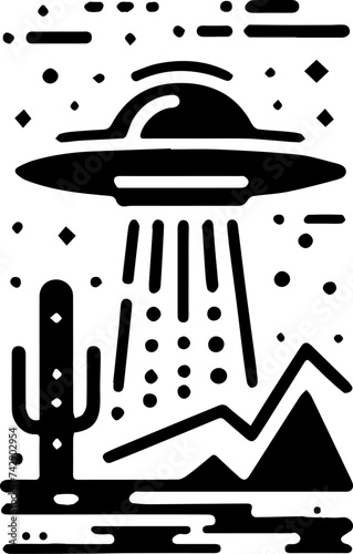 サボテンの生えている南米に現れたUFOのシルエットイラスト