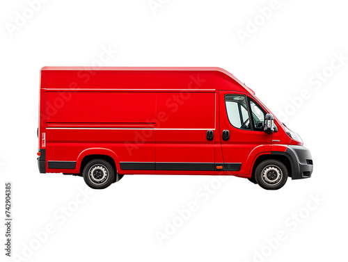 Side of red delivery van on transparent background PNG